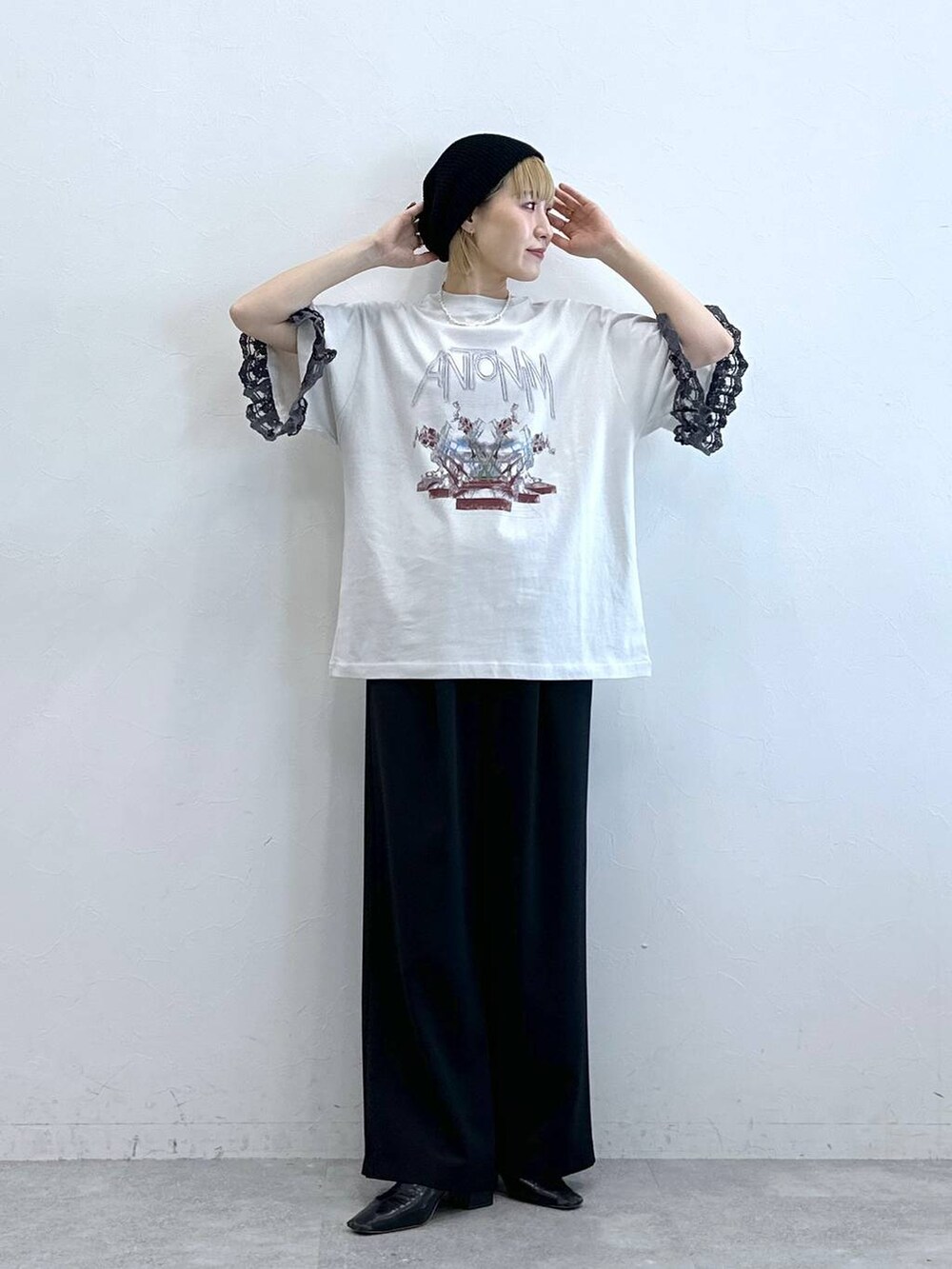 「RAGEBLUEのアソートカラービーニー（ニットキャップ/ビーニー、ブラック系）」を使った、たけおさん（レディース・157cm）の夏コーディネートの4枚目の写真