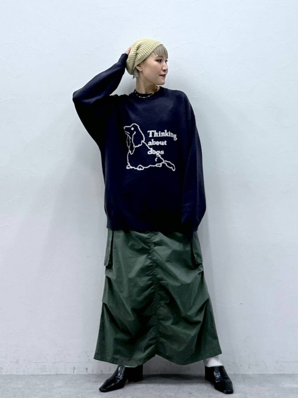 「LOWRYS FARMのビーズニットワッチ　128530（ハンチング/ベレー帽、ベージュ系）」を使った、たけおさん（レディース・157cm）の秋コーディネートの5枚目の写真