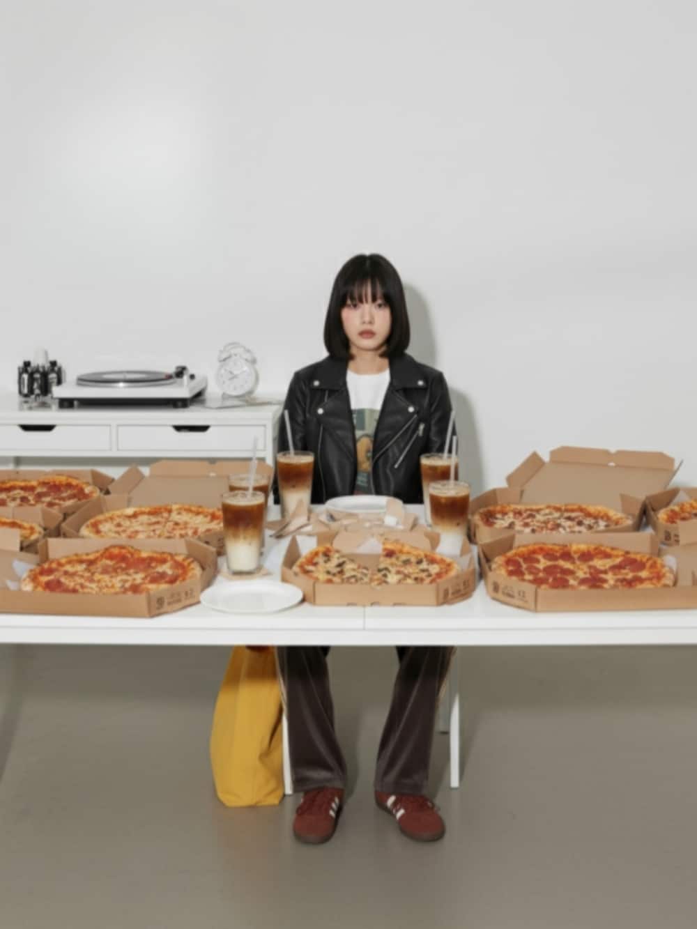 ブラウン系のスニーカー、ブラウン系のその他パンツ、ブルー系のスウェットを着用したレディースの秋コーディネートの5枚目の写真