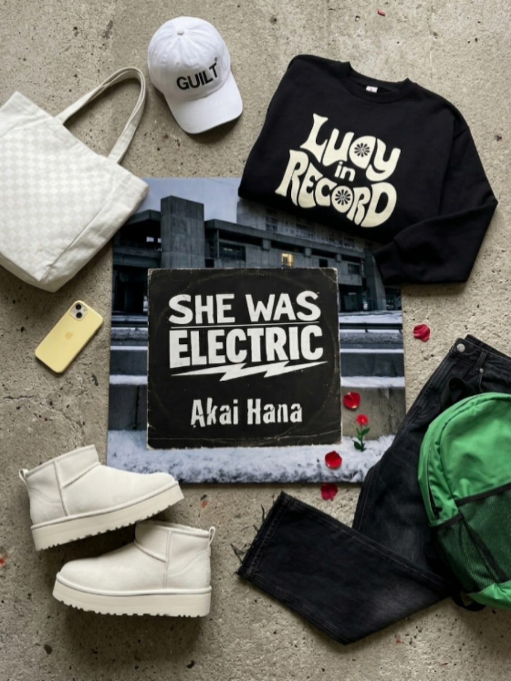 ブラック系のパーカー、ブラック系のデニムパンツ、ブラウン系のキャップを着用したレディースの春コーディネートの3枚目の写真