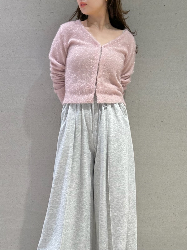 「ワンマイルウェア、低身長、ワイドパンツ、ハイウエスト、イエベ、イエベ秋、骨格ストレート」｜「FRAY I.Dのフィルムフェザーカーディガン（カーディガン/ボレロ、ピンク系）」を使った、FRAY I.Dさん（レディース・150cm）の春コーディネートの5枚目の写真