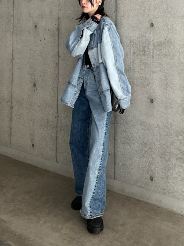 「コラボレーションアイテム、ジャケット、デニム、アウター、ブルベ、骨格ストレート」｜「FRAY I.Dの【upper hights】THE　TIBBYデニムジャケット（デニムジャケット、その他）」を使った、FRAY I.Dさん（レディース・161cm）の春コーディネートの4枚目の写真
