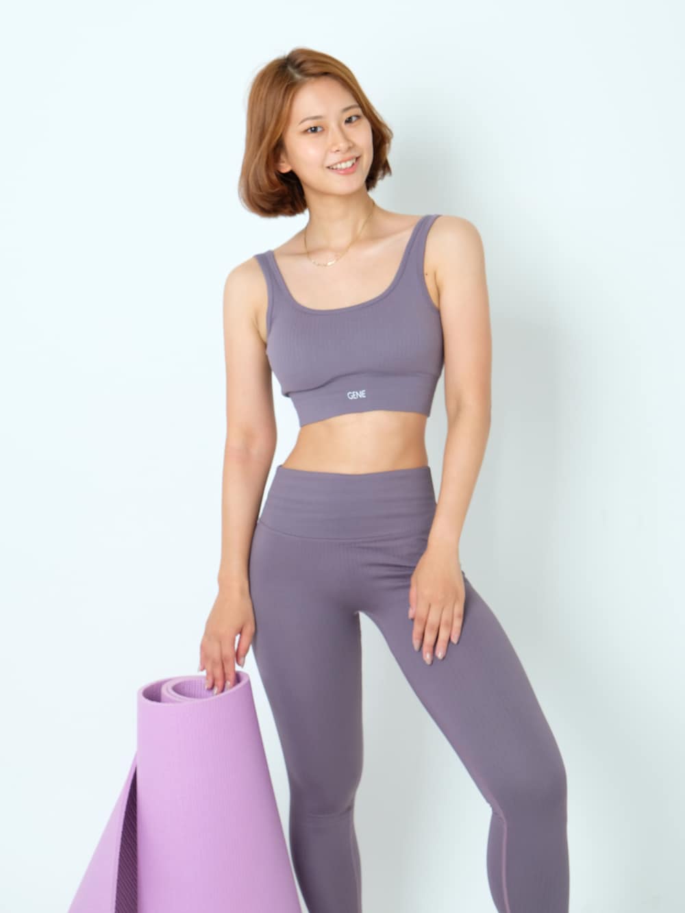 「フィットネス、ヨガウェア、ピラティス、バレリーナ、夏服、おしゃれさんと繋がりたい、低身長コーデ、韓国ファッション、シンプル」｜「Genieのアイテム（その他パンツ、パープル系）」を使った、Jesさん（レディース・158cm）の夏コーディネートの3枚目の写真