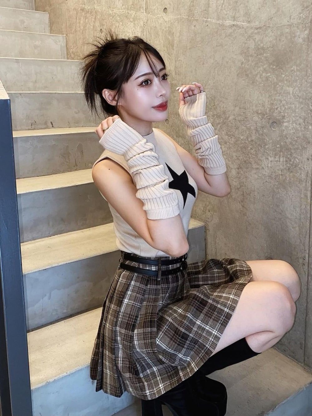 sheller シェリエ チェック ジャガード ニット トップス sheller (シェリエ) チェックジャガードニットトップス グレー
