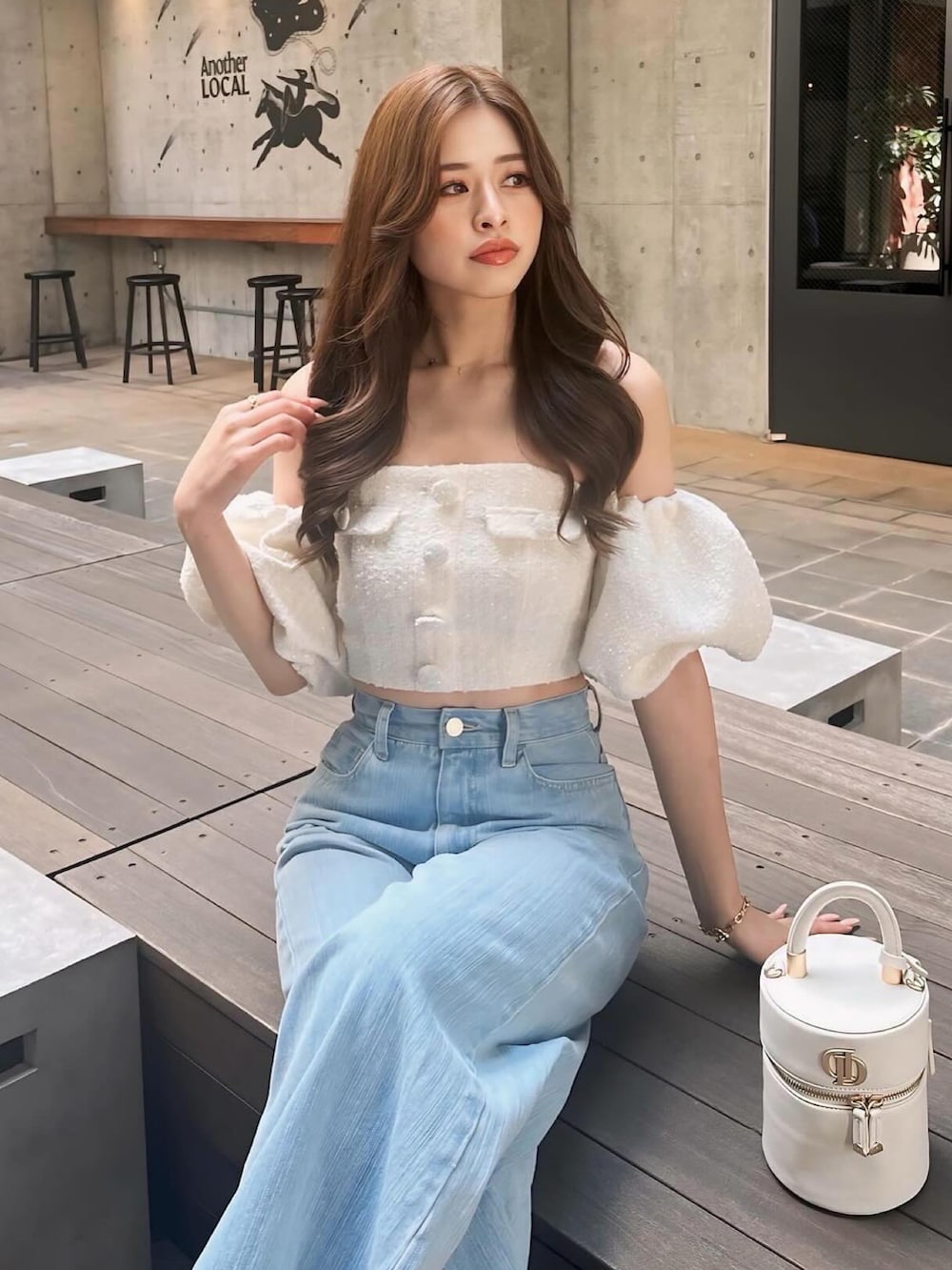 darich パフスリーブオフショルツイードトップス Darich ダーリッチ