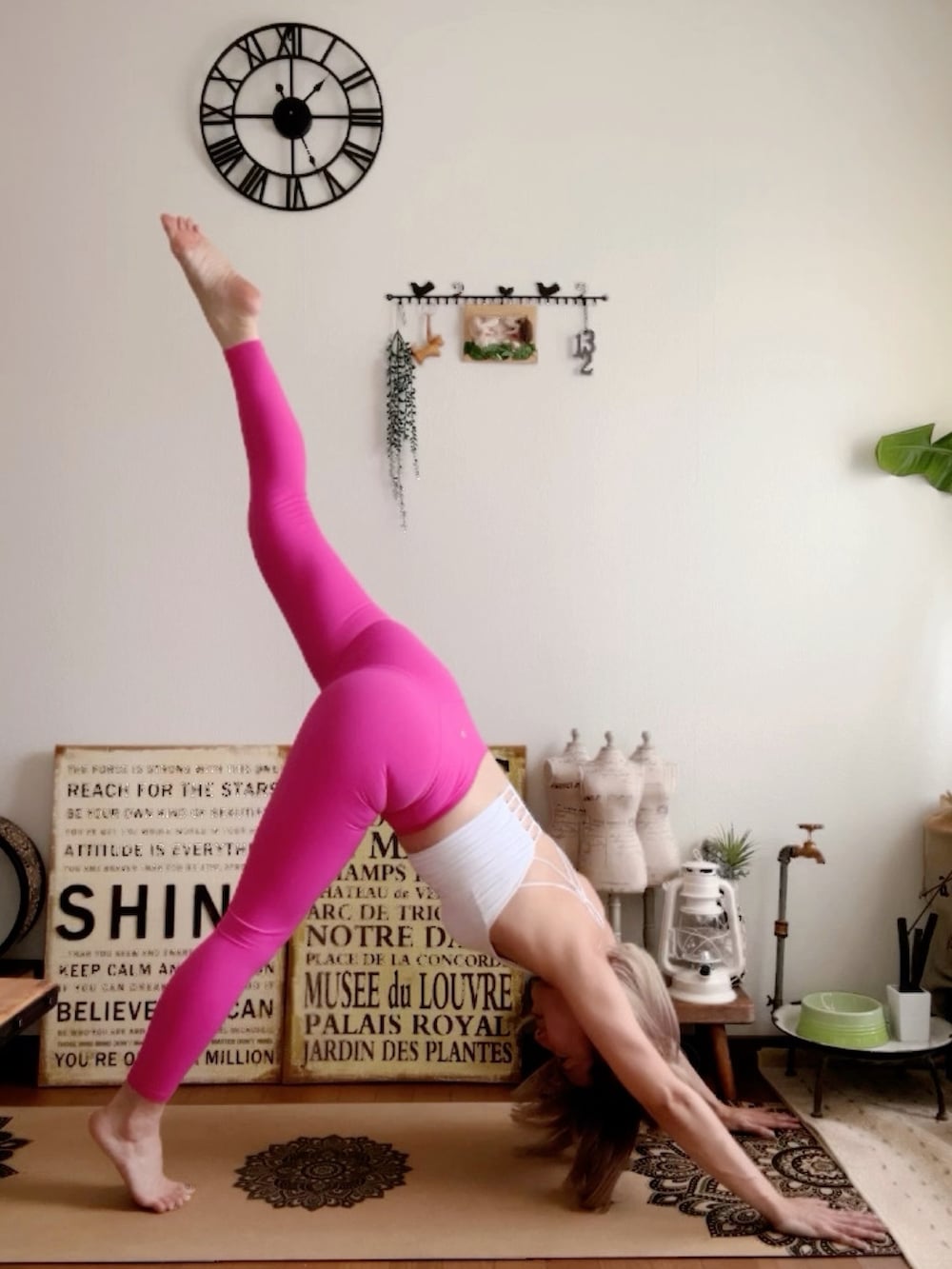 ホワイト系のキャミソール、ピンク系のウィッグ、ピンク系のレギンス/スパッツを着用したレディースの夏コーディネートの5枚目の写真