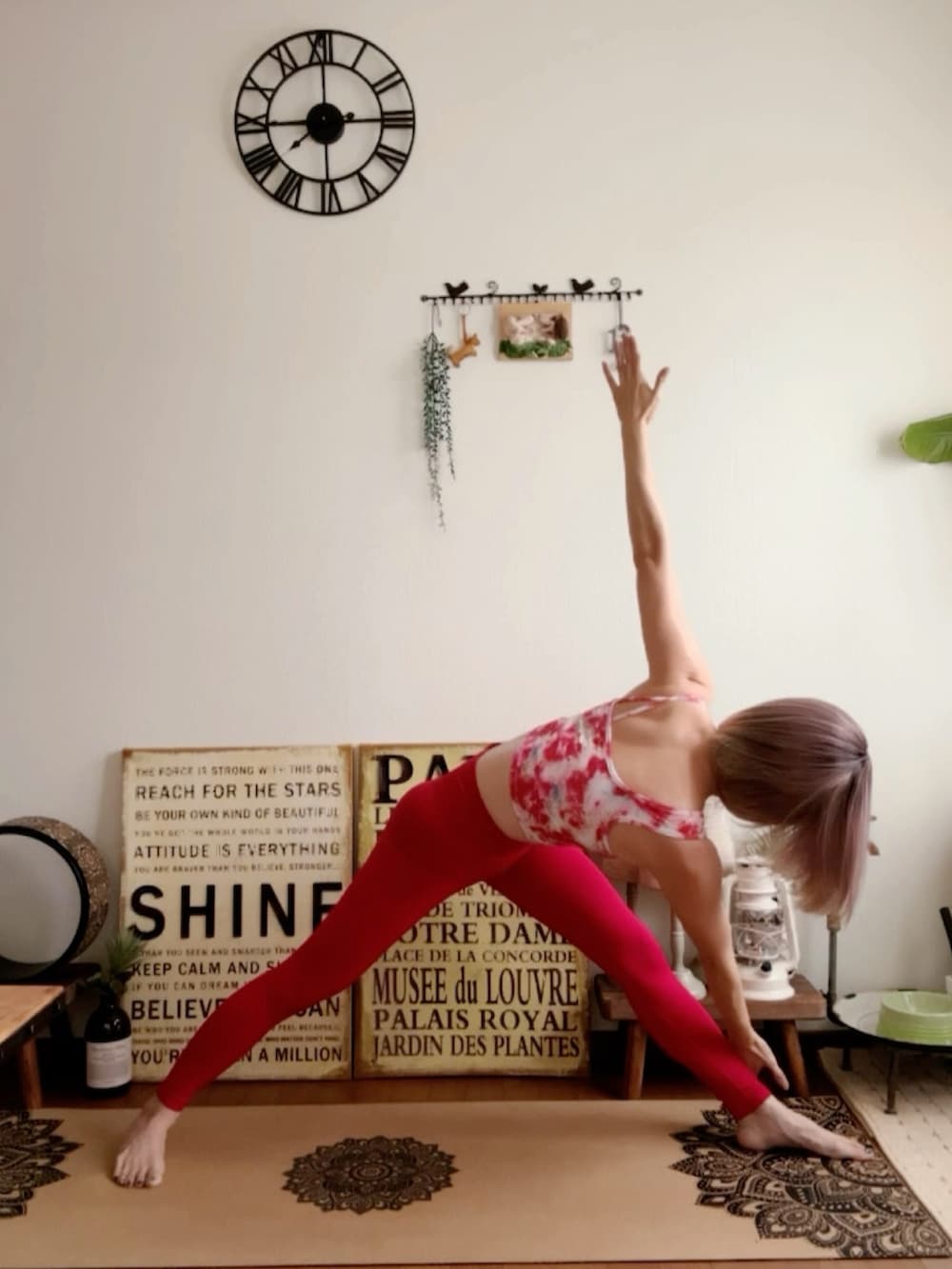 レッド系のキャミソール、レッド系のレギンス/スパッツ、ピンク系のウィッグを着用したレディースの秋コーディネートの4枚目の写真