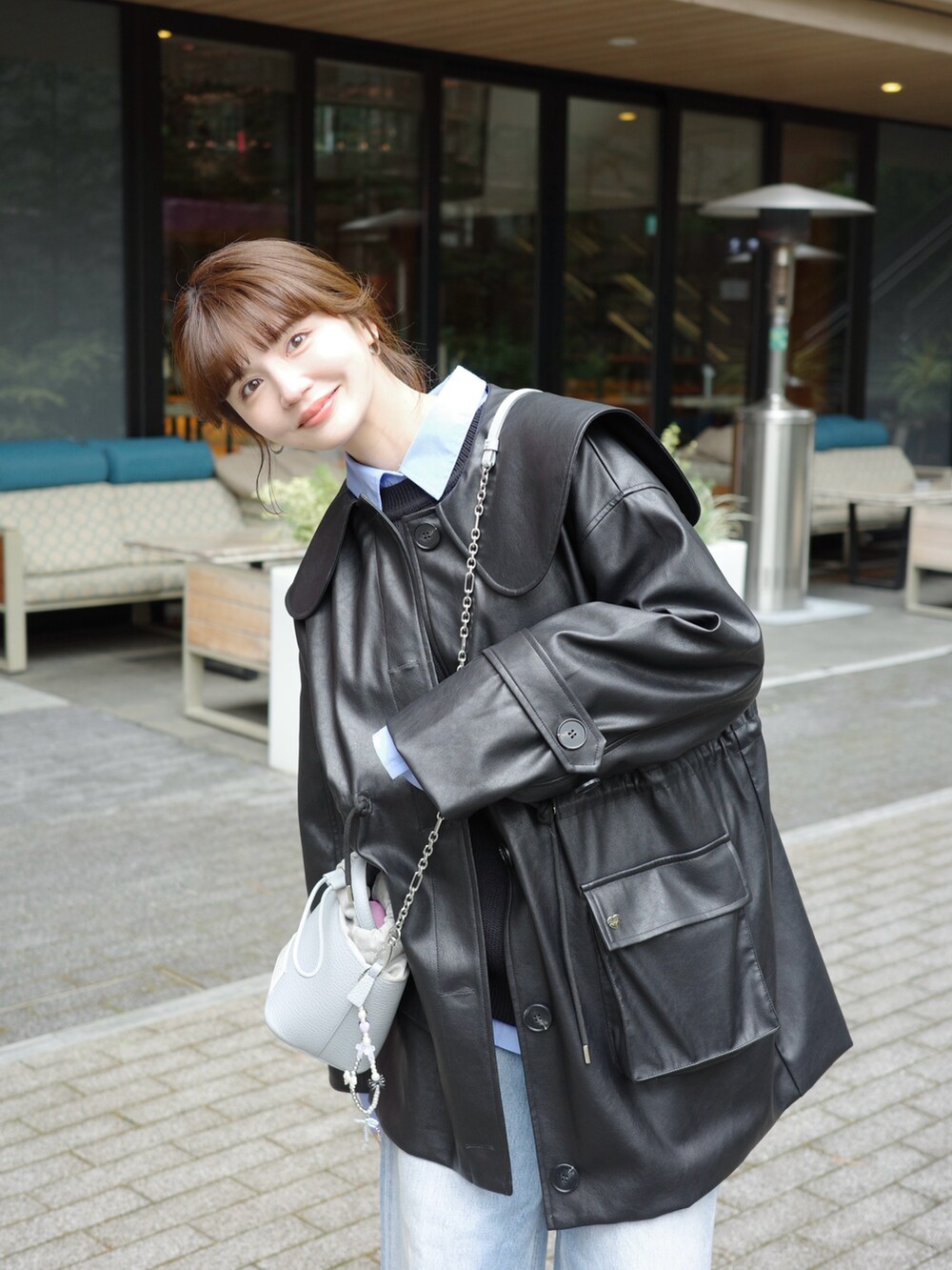 big collar vegan leather jacket / ビッグカラーフェイクレザー
