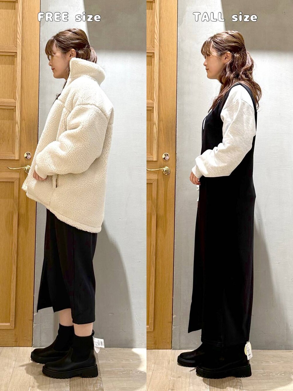 ブラック系のワンピース、ブラック系のブーツ、シルバー系のトートバッグを着用したレディースの冬コーディネートの8枚目の写真