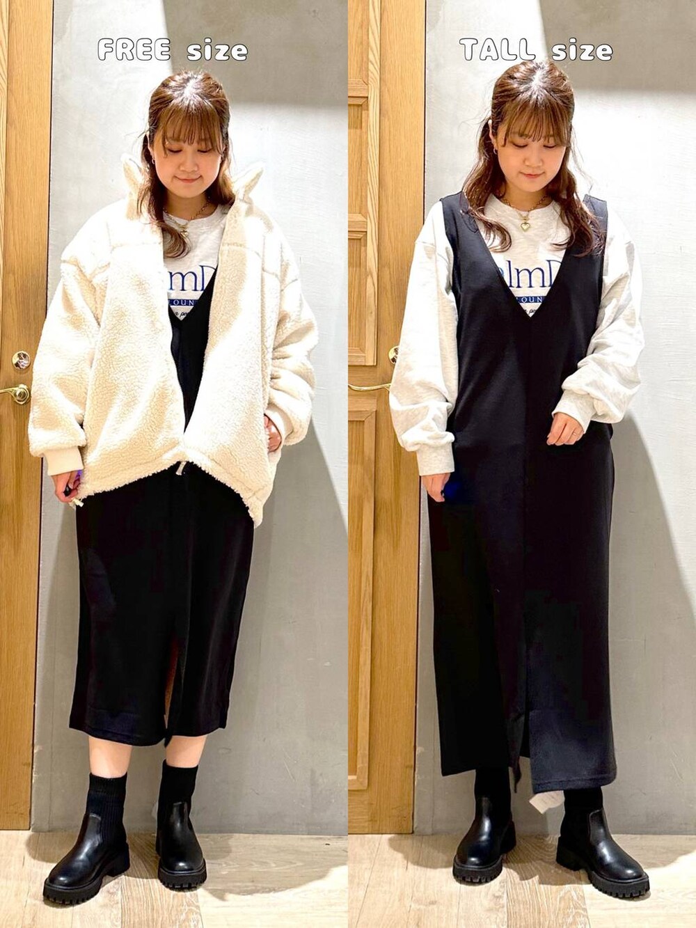 ブラック系のワンピース、ブラック系のブーツ、シルバー系のトートバッグを着用したレディースの冬コーディネートの5枚目の写真