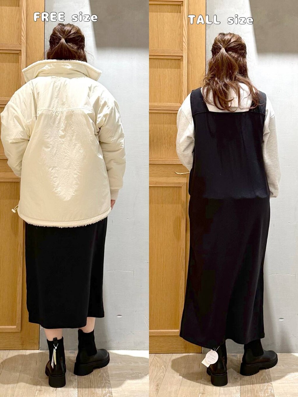 ブラック系のワンピース、ブラック系のブーツ、シルバー系のトートバッグを着用したレディースの冬コーディネートの9枚目の写真