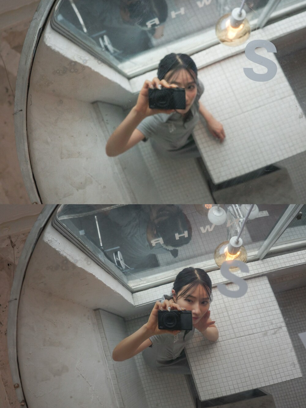 グレー系のワンピースを着用したレディースの夏コーディネートの3枚目の写真