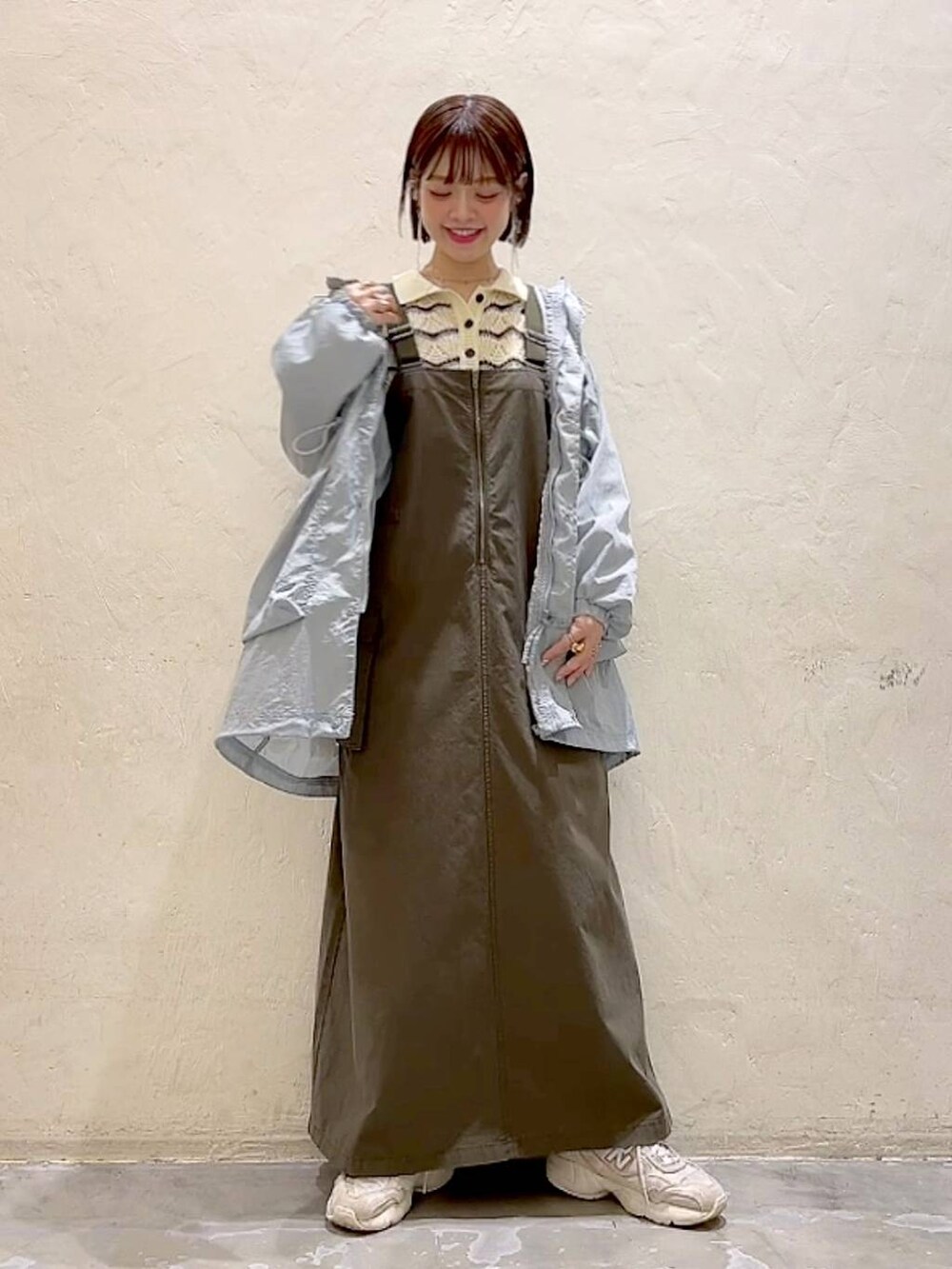 「着痩せ・細見え、体型カバー、ナチュラル、ママコーデ、春コーデ、カジュアル、niko and ...、Over40スタッフ、ニット、ポロシャツ、ミリタリー」｜「niko and...の[MODE NORM CORE]スカラップボーダールーズポロニット（ニット/セーター、ホワイト系）」を使った、みきてぃ24さん（骨格ウェーブ・レディース・158cm）の春コーディネートの6枚目の写真