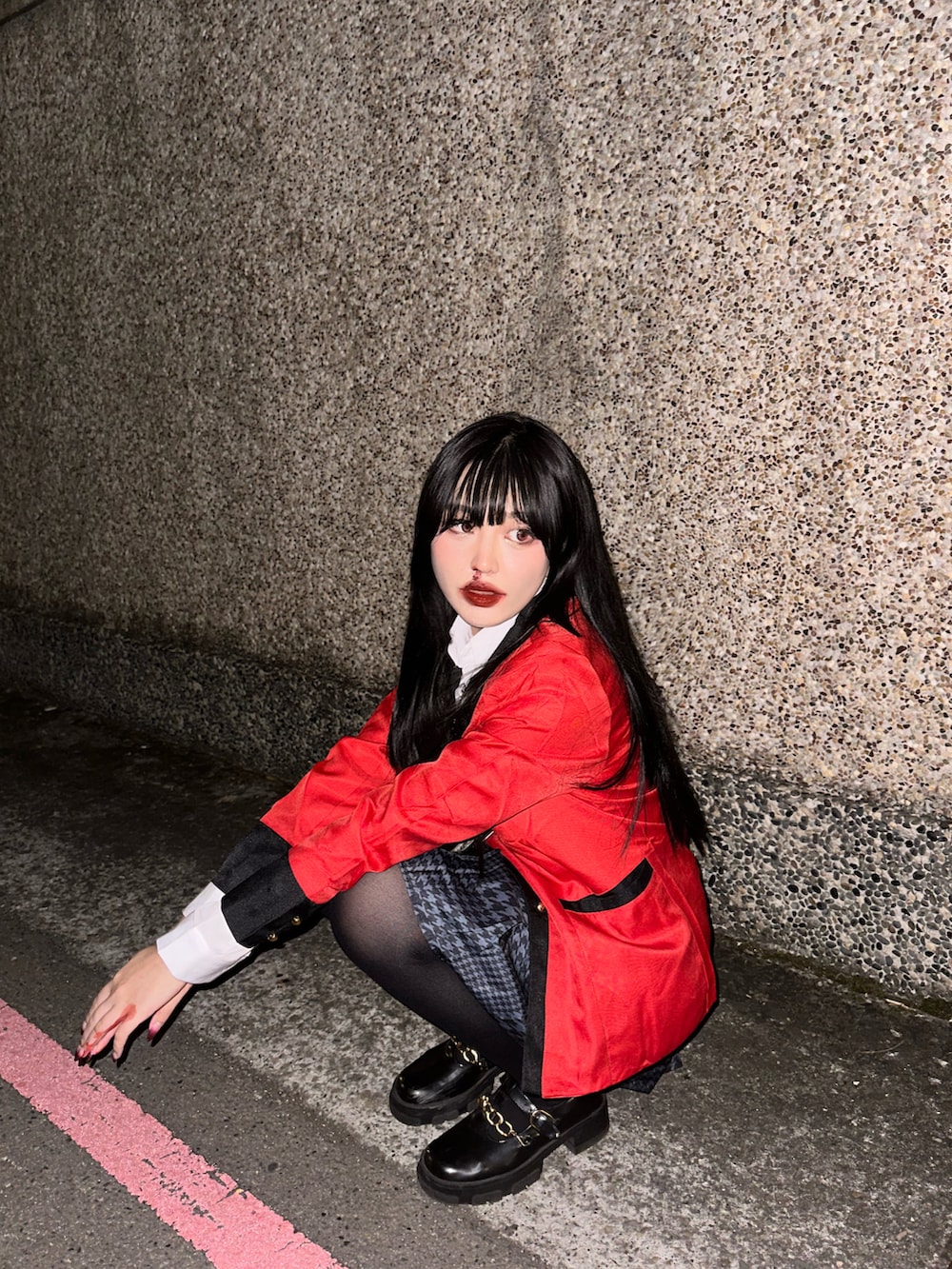 「Trick or Treat、halloween」｜「CHARLES & KEITHのメタリックアクセント チャンキーローファー / Metallic Accent Chunky Loafers（ローファー、レッド系）」を使った、Namiさん（レディース・163cm）の秋コーディネートの3枚目の写真
