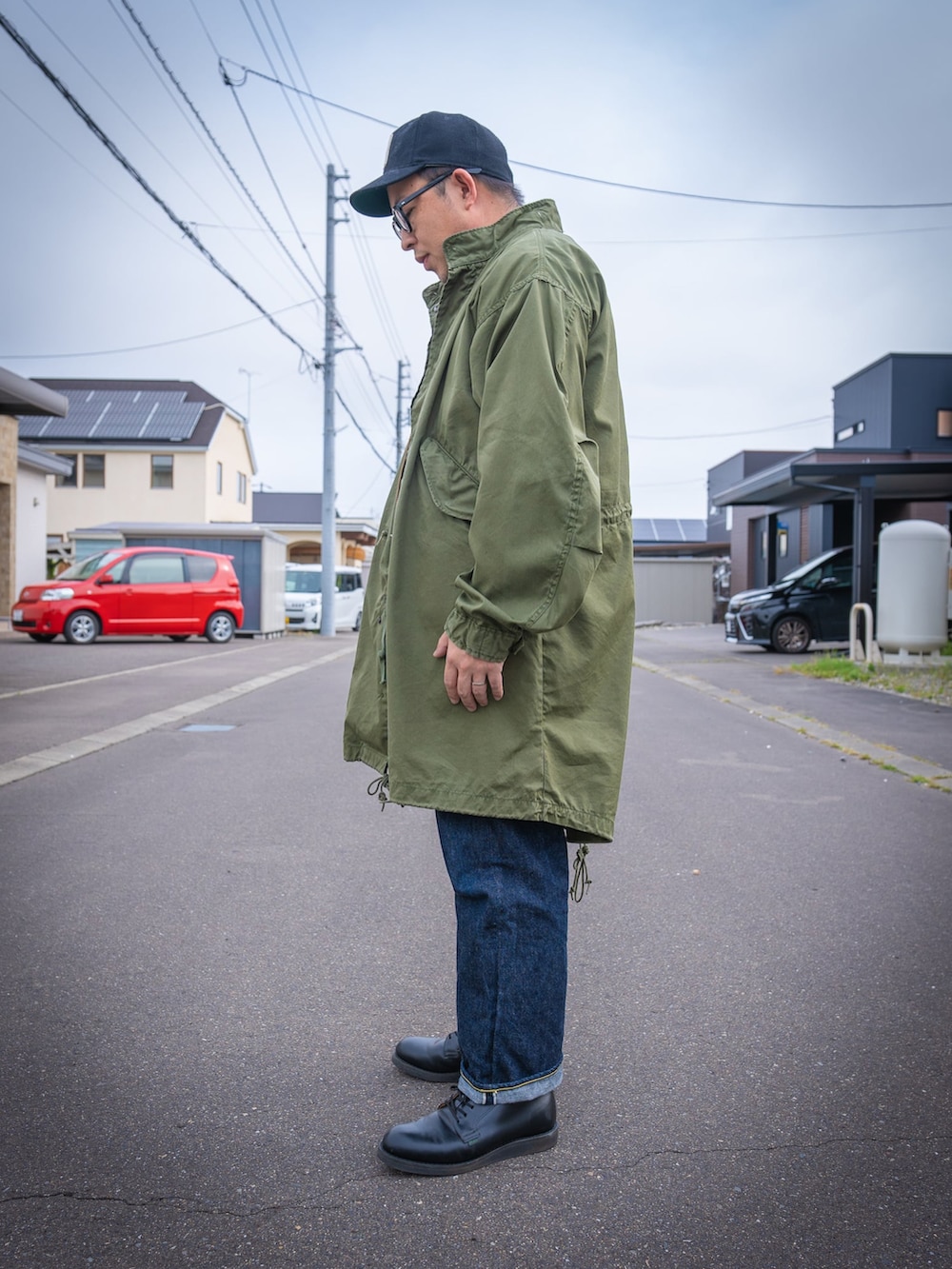 「M65、m65パーカー、m65parka、m65fishtailparka、モッズパーカー」｜「VINTAGEのアイテム（キャップ、ブラック系）」を使った、古着チャンネル by ケントさん（メンズ・165cm）の秋コーディネートの2枚目の写真