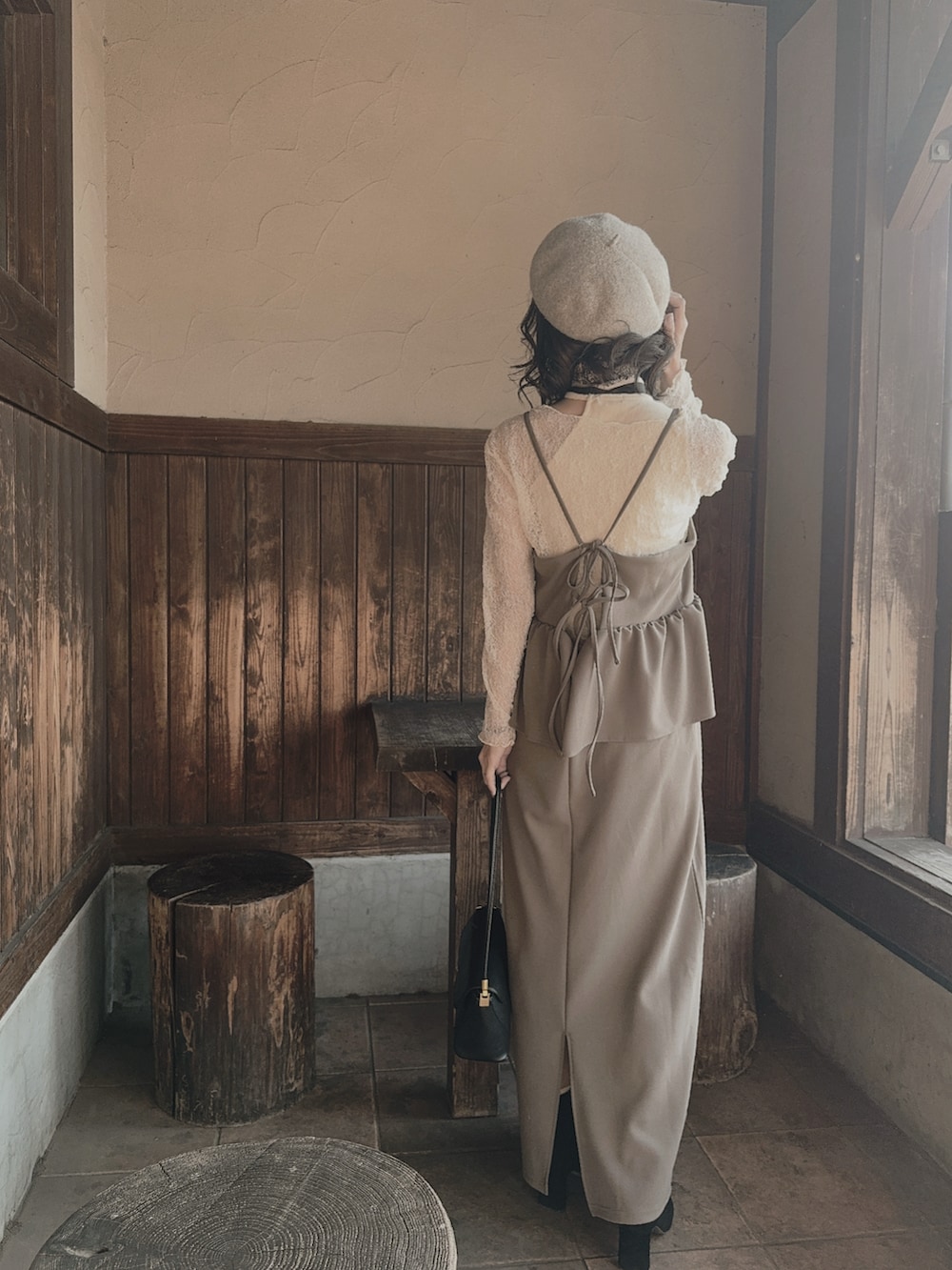 「しまむら、しまむらコーデ、しまスタ、しまコーデ、淡色コーデ、淡色、淡色女子、淡色女子と繋がりたい、ワンピース、bab、viviancollection、shein、SHEINコーデ、SHEIN」｜「Babのアイテム（ワンピース、ベージュ系）」を使った、miiさん（骨格ウェーブ・レディース・160cm）の春コーディネートの2枚目の写真