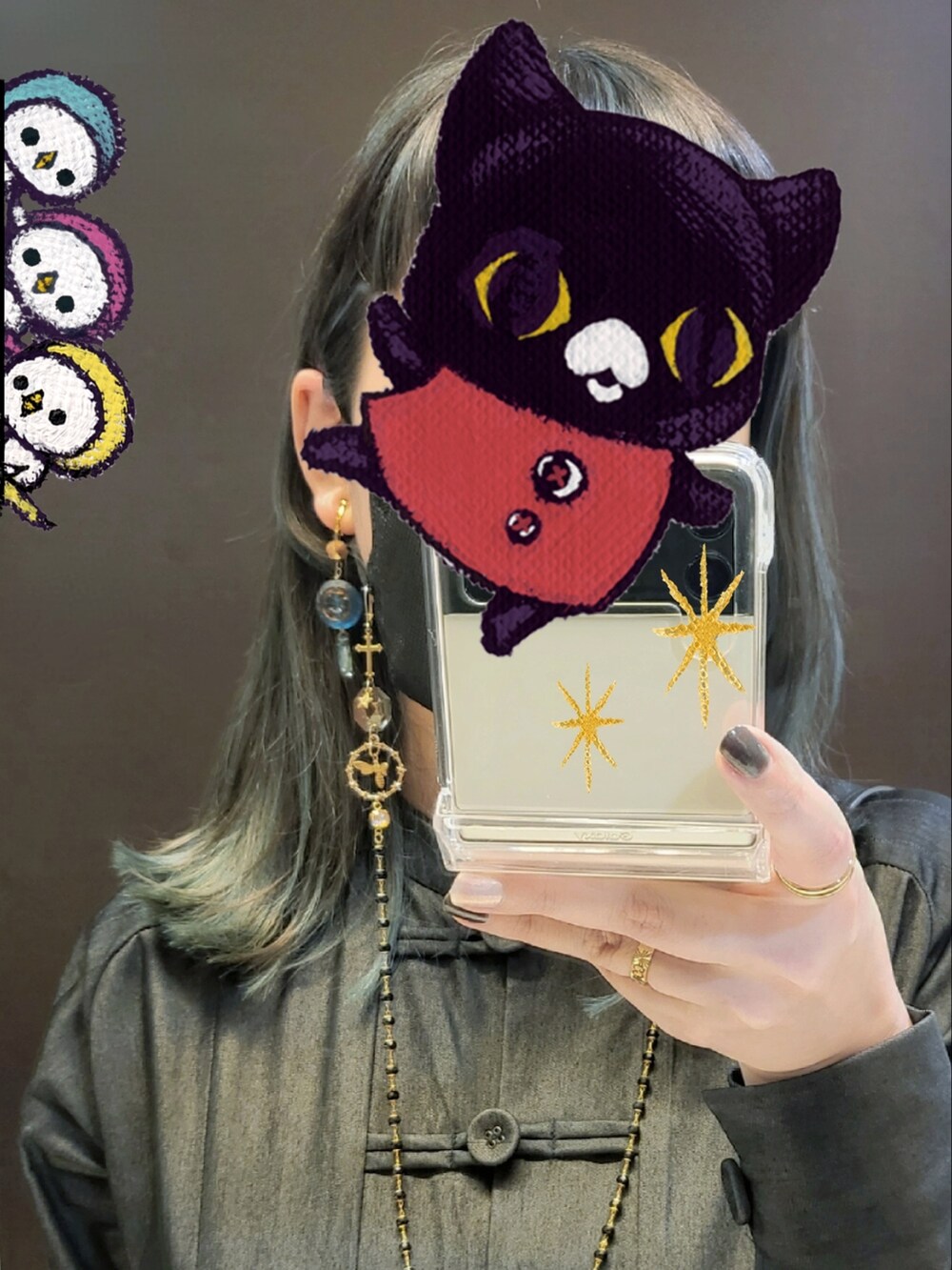「bullion、earPAPILLONNER、チャイナ、マスクチェーン」｜「bullionのアイテム（ワンピース、グレー系）」を使った、ｙｋｔｓさん（レディース・152cm）の秋コーディネートの2枚目の写真