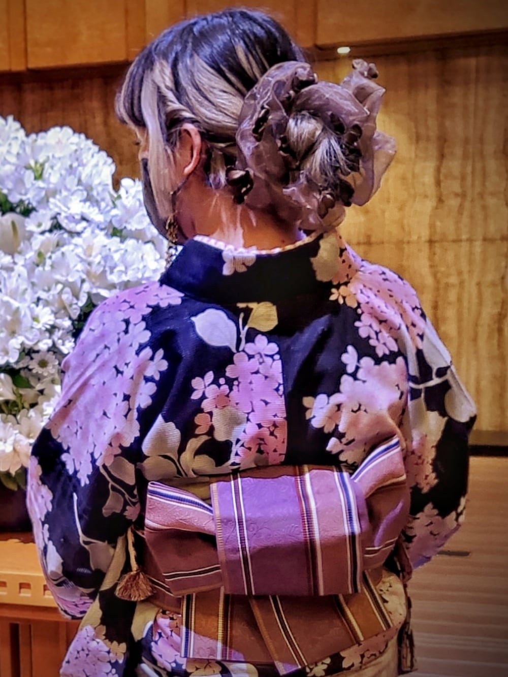 「浴衣、夏着物、綿絽、博多帯、紫陽花」｜「花古今の紫陽花柄（浴衣、ブラック系）」を使った、ｙｋｔｓさん（レディース・153cm）の夏コーディネートの2枚目の写真