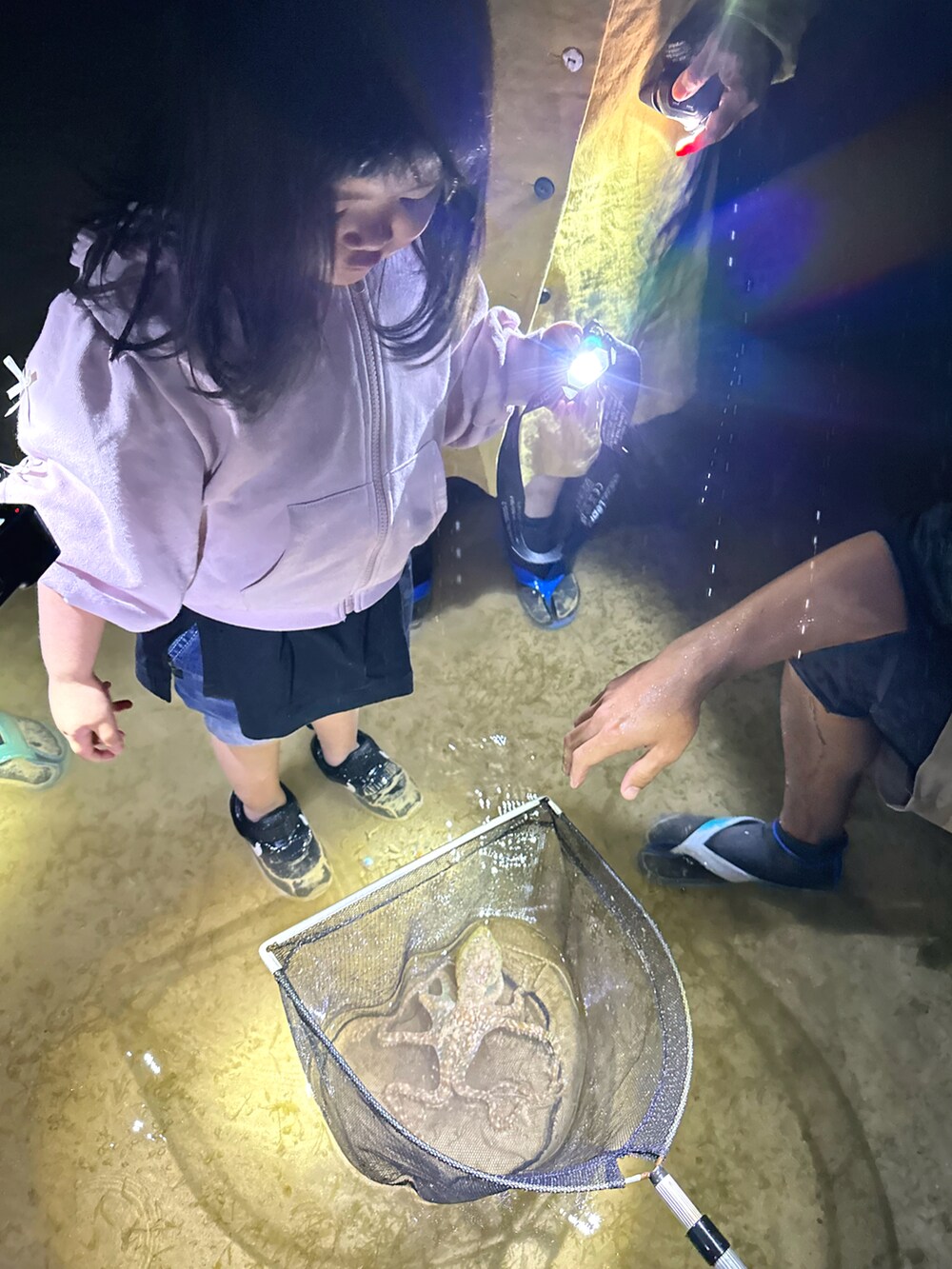 ブラック系のパーカー、ホワイト系のTシャツ/カットソー、ブルー系のデニムパンツを着用したキッズの夏コーディネートの5枚目の写真