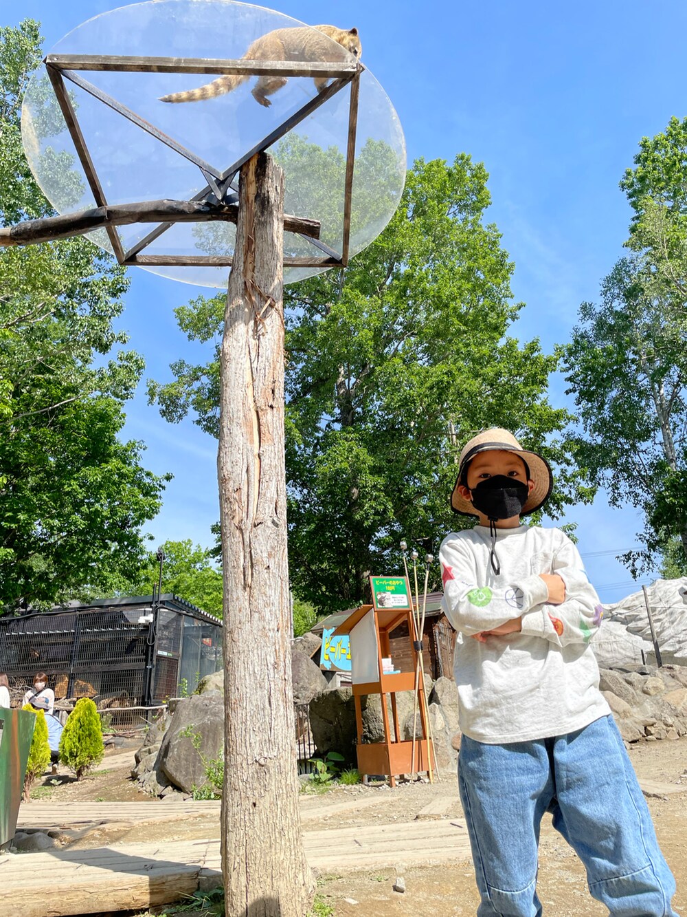 ホワイト系のTシャツ/カットソー、ブルー系のデニムパンツ、シルバー系のスニーカーを着用したキッズの夏コーディネートの4枚目の写真