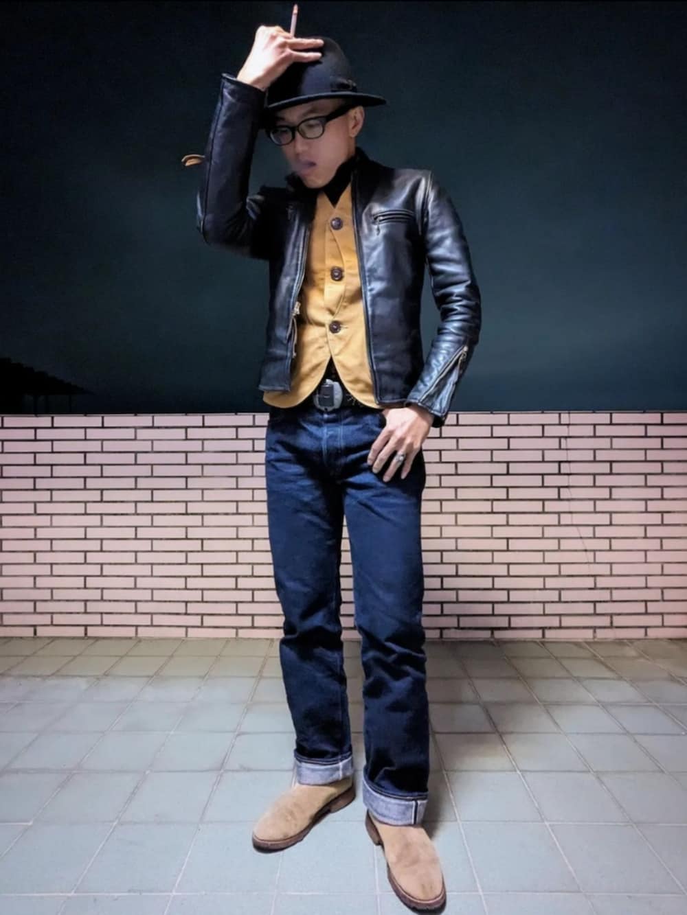 「冬コーデ、winter wearing、KAPITAL、porteryoshida、redcloud」｜「UNIQLOのアイテム（デニムパンツ、ブルー系）」を使った、金旺さん（メンズ・179cm）の冬コーディネートの3枚目の写真
