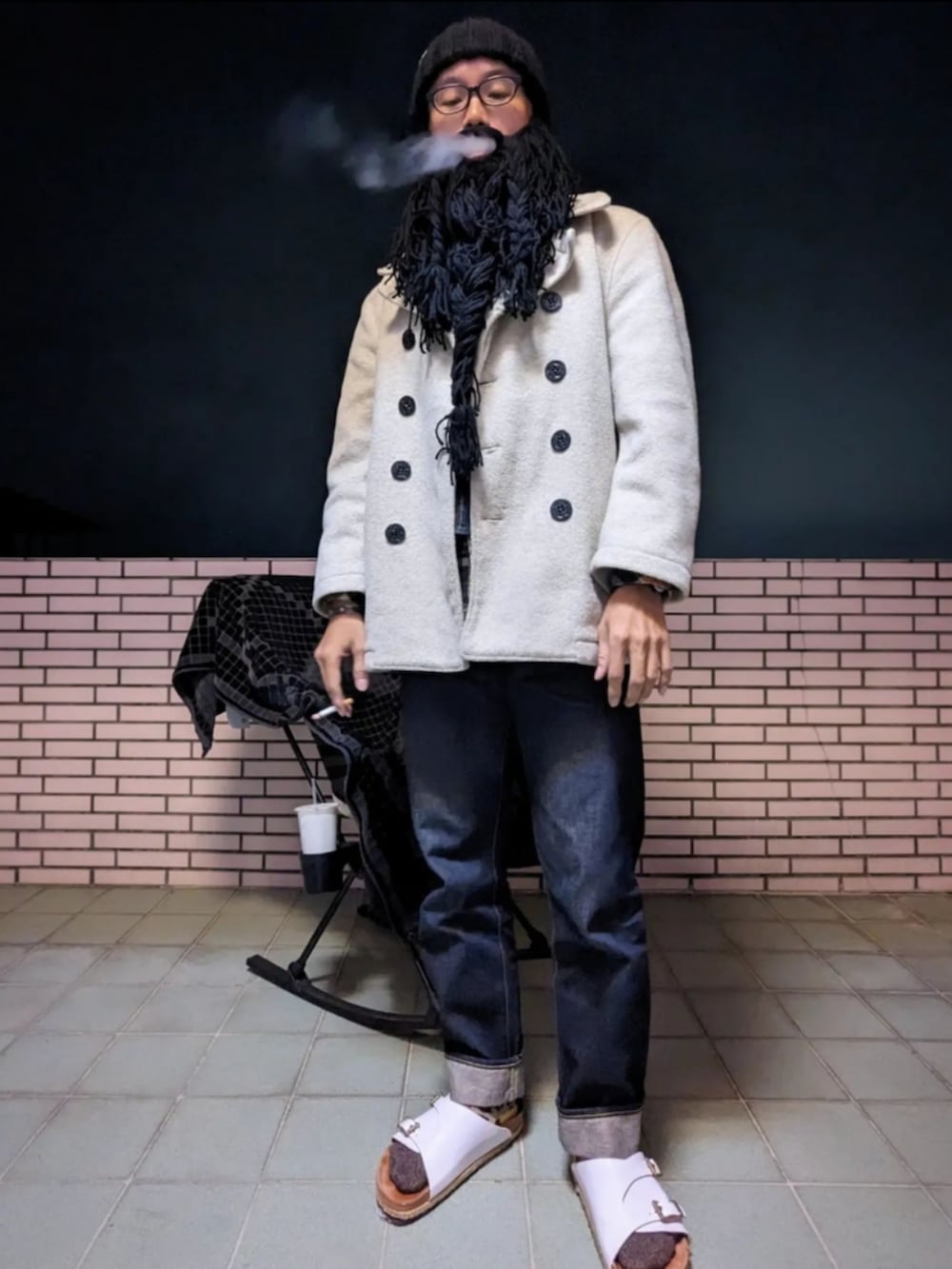 「冬コーデ、winter wearing、KAPITAL、porteryoshida、redcloud」｜「UNIQLOのアイテム（デニムパンツ、ブルー系）」を使った、金旺さん（メンズ・179cm）の冬コーディネートの4枚目の写真
