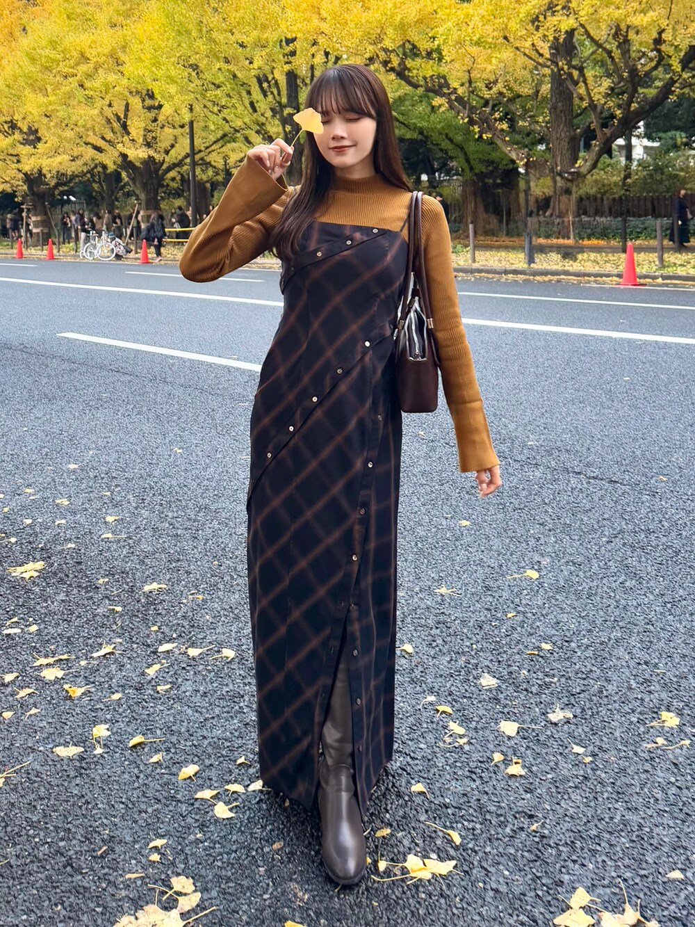 Button Slit Checkered Camisole Maxidresses/ボタンスリットチェック