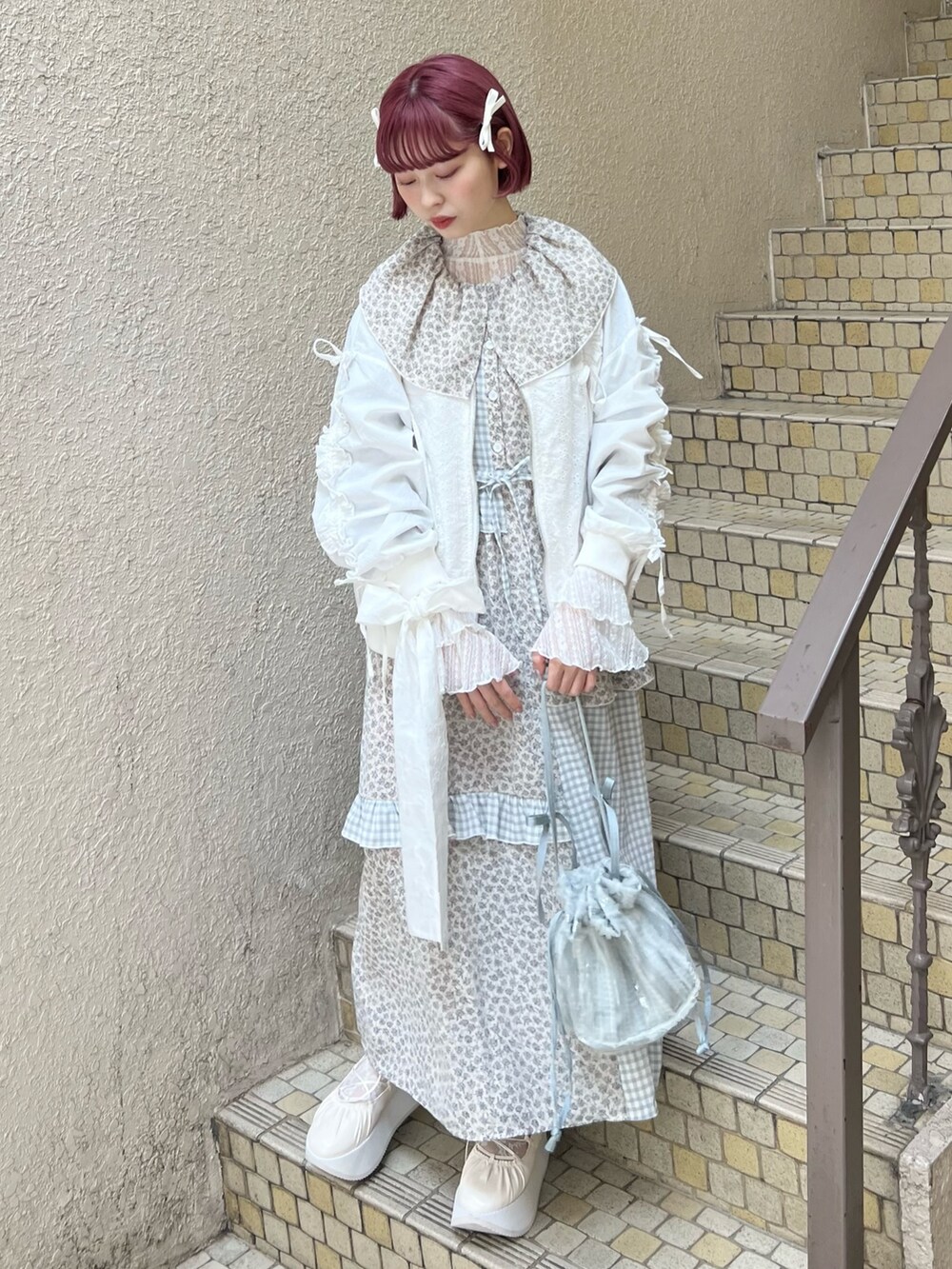 merry jenny レースアップギャザー厚底シューズ 白 23.5 Mサイズ