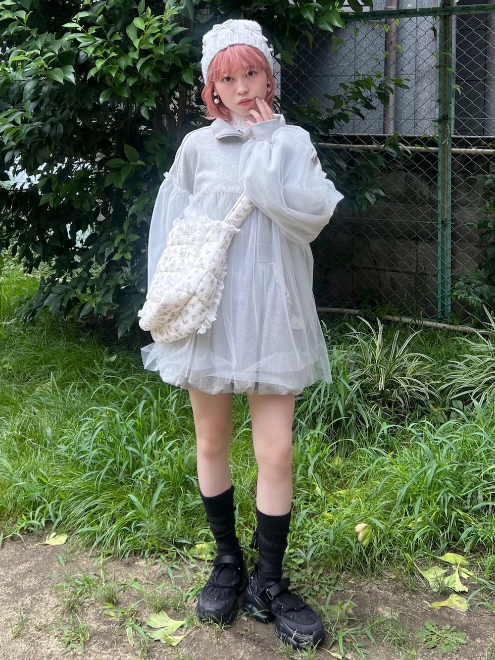 merry jenny チュールハーフzipスウェットグレー