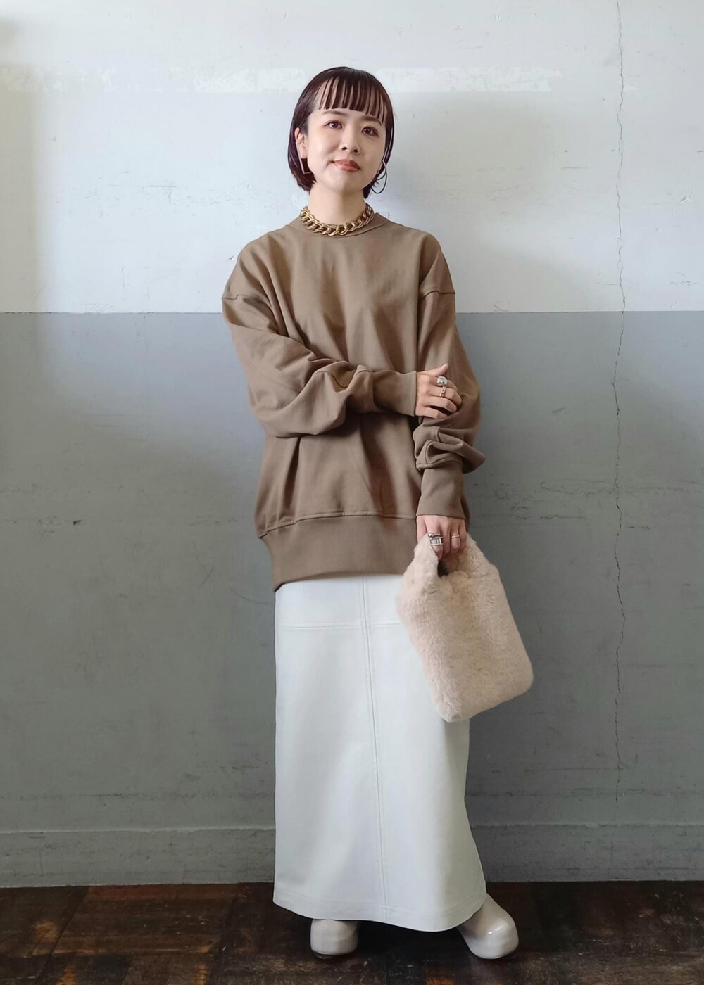 「ACOC、アコック、チャンキークロッグ、フェイクレザー、フェイクファー、ADAM ET ROPÉ、FEMME、SDGs、サステナブル、骨格ウェーブ、イエベ、大人カジュアル、フェミニン、秋、秋コーデ」|「ADAM ET ROPE'のチャンキークロッグ(その他シューズ、ベージュ系)」を使った、touharaさん(レディース・158cm)の夏コーディネートの3枚目の写真