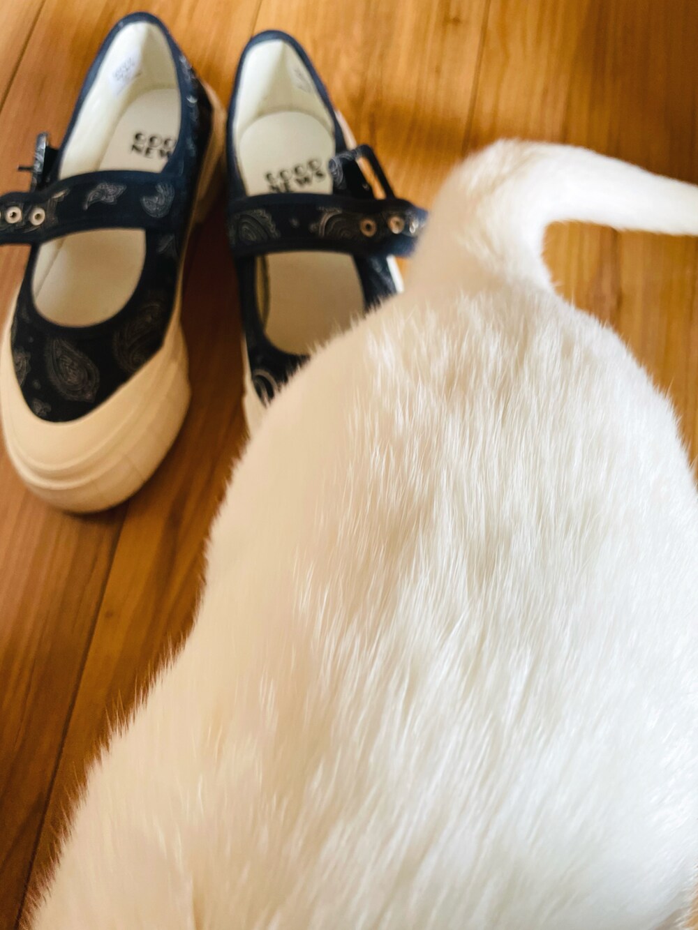 ベージュ系のトレンチコート、ブルー系のTシャツ/カットソー、ブラック系のトートバッグを着用したレディースの春コーディネートの4枚目の写真