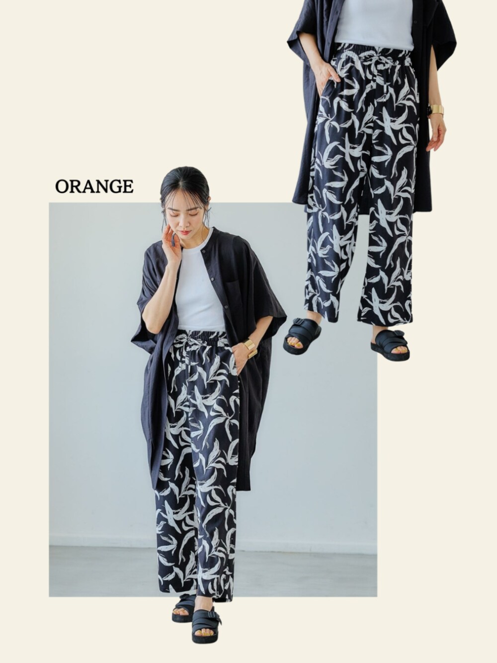 ブラック系のその他パンツを着用したレディースの夏コーディネートの2枚目の写真