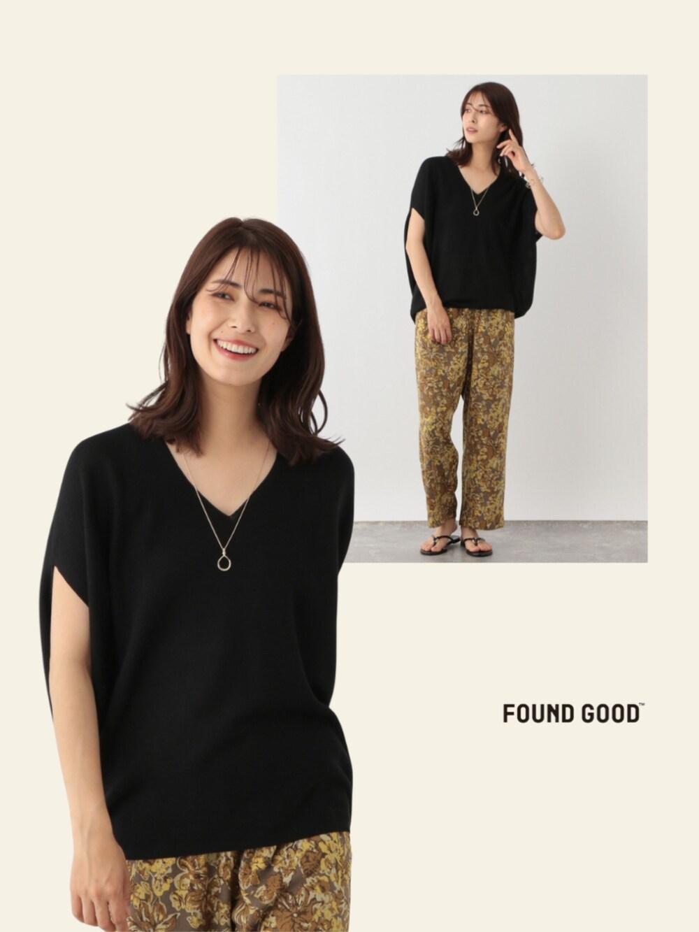 ブラック系のニット/セーターを着用したレディースの夏コーディネートの2枚目の写真