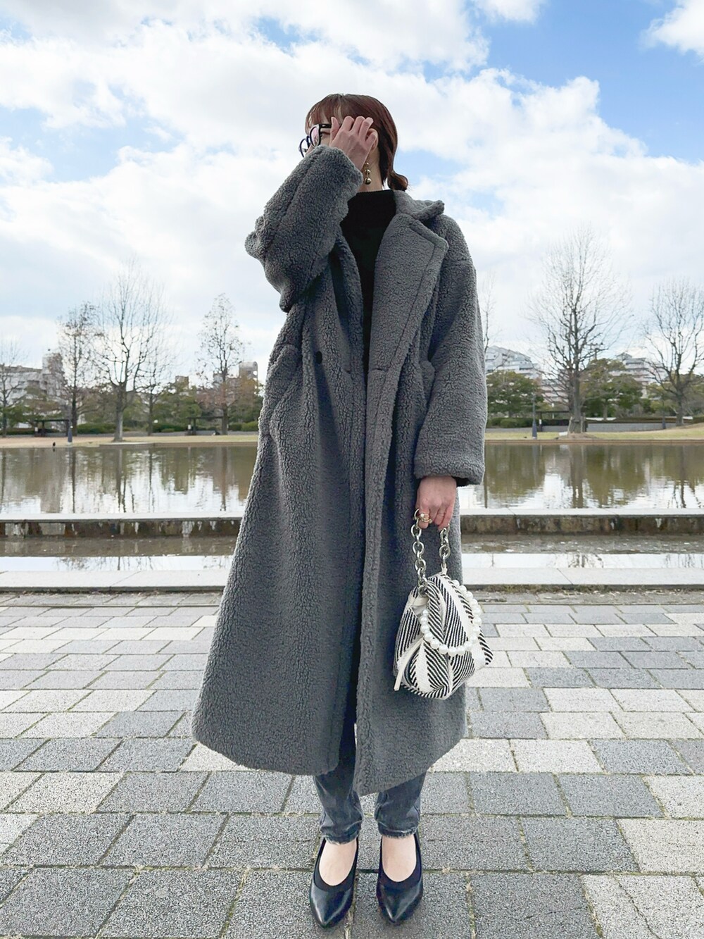 辻元舞さん着用]ボアビッグカラーダブルチェスターコート