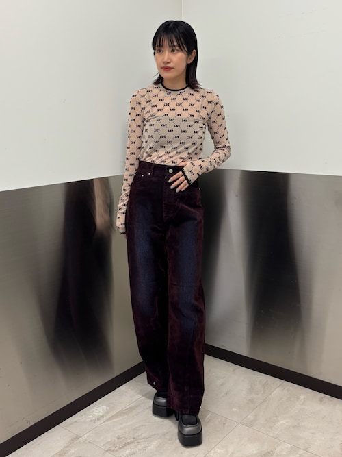 MURUA フロッキーデニム ボルドー MURUAのAW新作デニムセットアップ