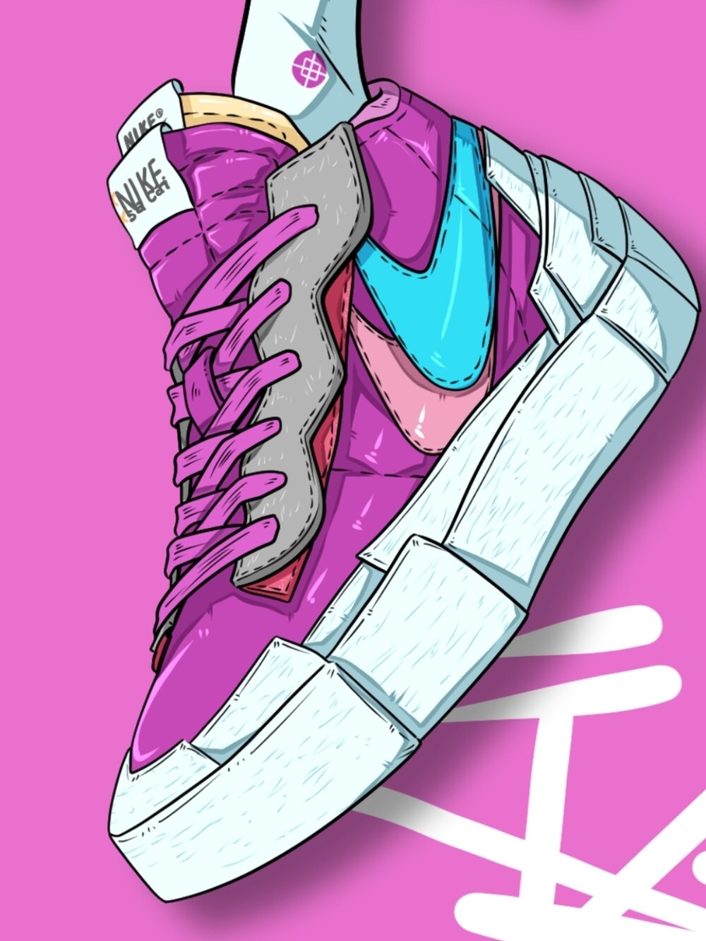 パープル系のスニーカー、パープル系のスニーカー、ベージュ系のTシャツ/カットソーを着用したレディースの夏コーディネートの5枚目の写真