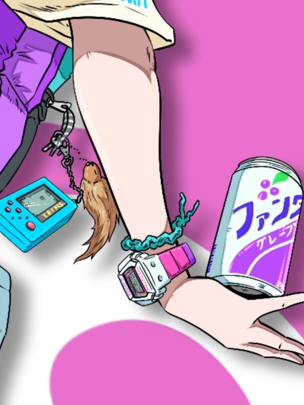 パープル系のスニーカー、パープル系のスニーカー、ベージュ系のTシャツ/カットソーを着用したレディースの夏コーディネートの4枚目の写真