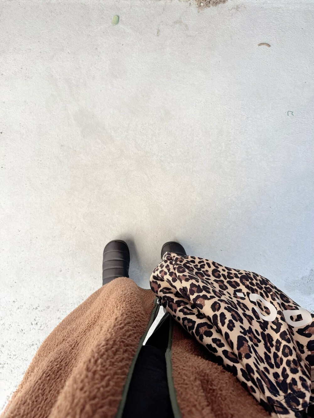 ブラック系のシューズ、ブラック系のパンツ、ブラウン系のジャケット/アウターを着用したレディースの冬コーディネートの2枚目の写真