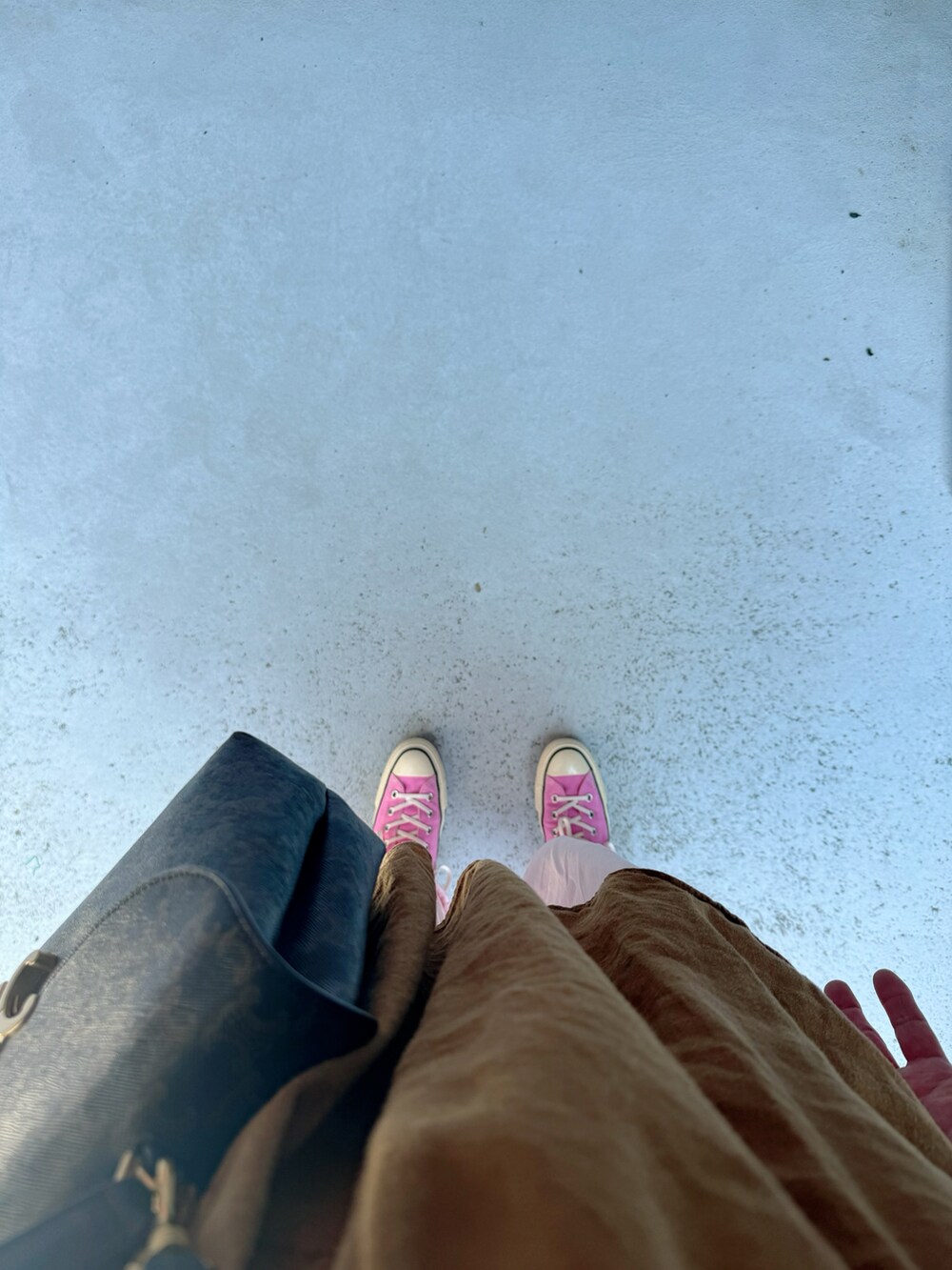 ピンク系のスニーカー、ピンク系のその他パンツ、ブラウン系のトップスを着用したレディースの夏コーディネートの2枚目の写真