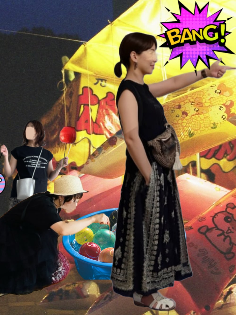 「似たものあわせっこ、リンクコーデ、黒コーデ、ロゴT、低身長、低身長コーデ」｜「CRAFT STANDARD BOUTIQUEのパネル柄マキシギャザースカート（スカート、グレー系）」を使った、erinaさん（レディース・153cm）の夏コーディネートの2枚目の写真