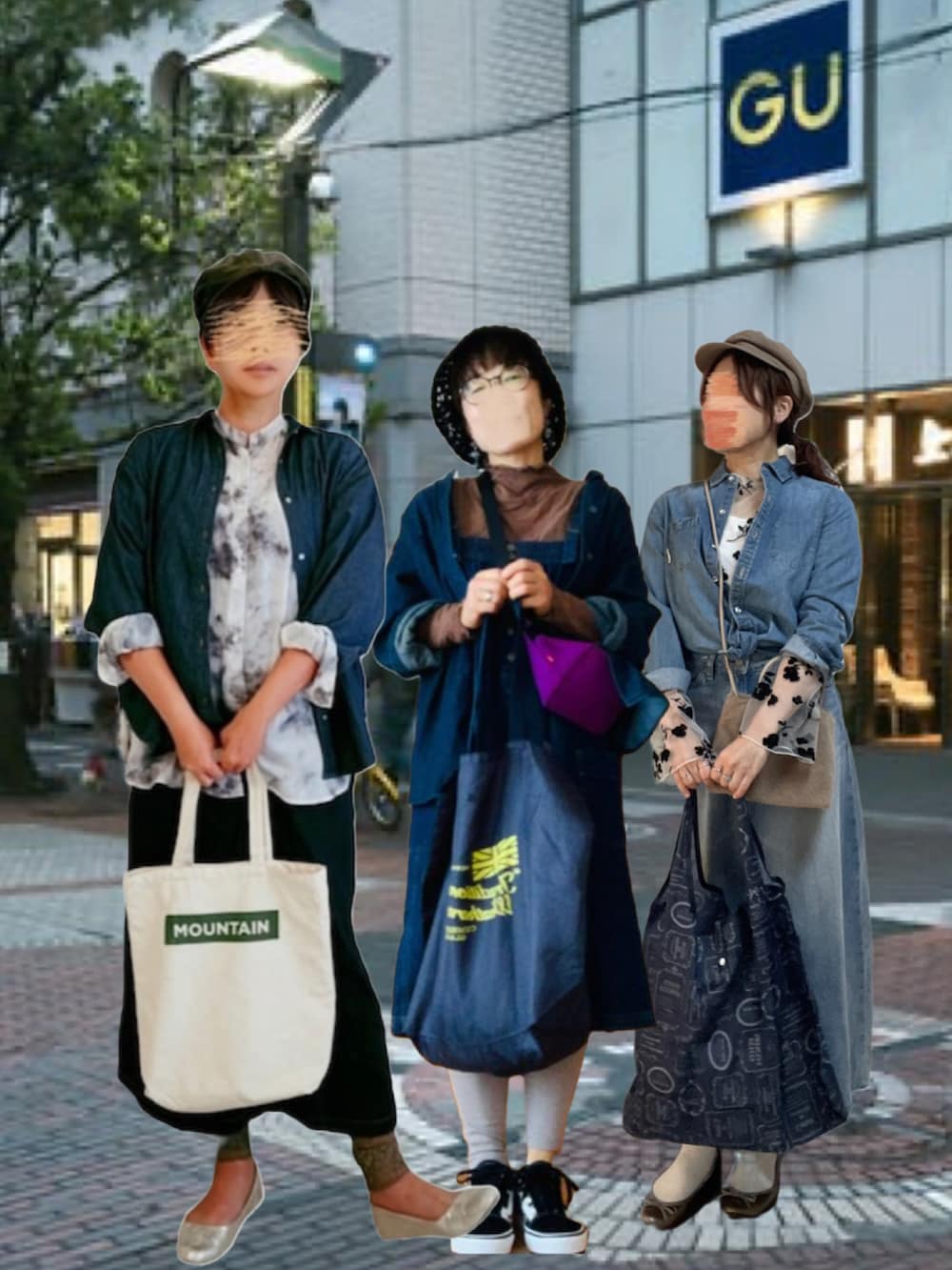 ホワイト系のTシャツ/カットソー、ブルー系のデニムスカート、ブラウン系のトートバッグを着用したレディースの秋コーディネートの4枚目の写真