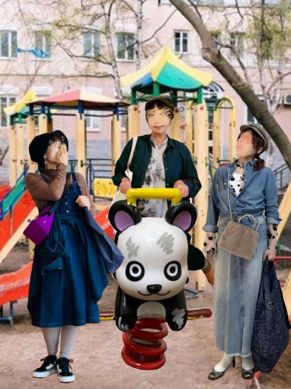 ホワイト系のTシャツ/カットソー、ブルー系のデニムスカート、ブラウン系のトートバッグを着用したレディースの秋コーディネートの2枚目の写真