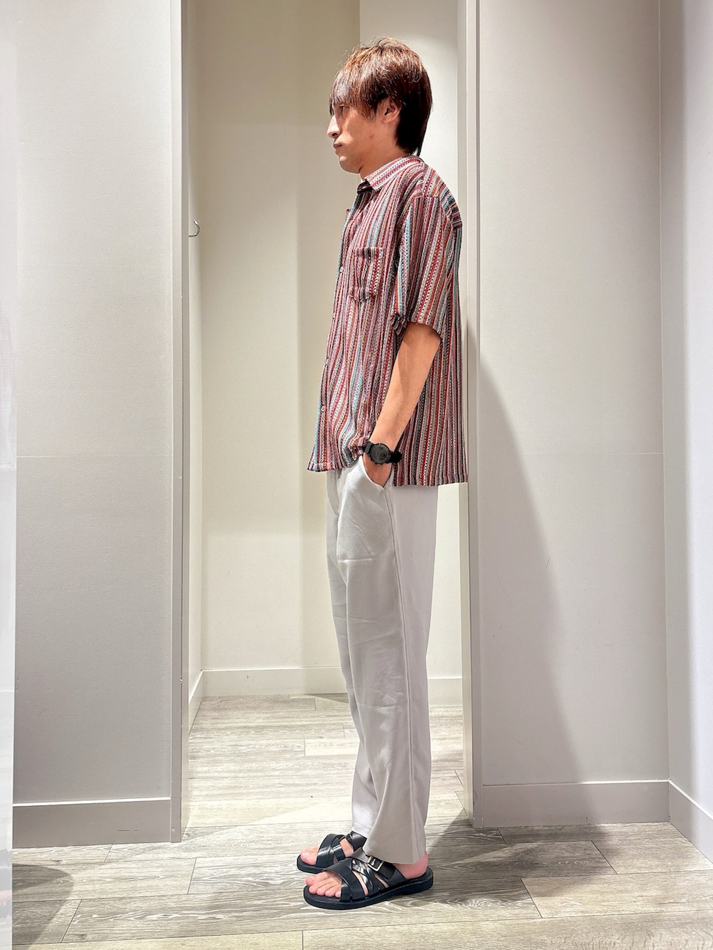 「AH ABAHOUSEの【AH ABAHOUSE】透かし編み 半袖 シャツ（シャツ/ブラウス、オレンジ系）」を使った、★たか★さん（メンズ・178cm）の夏コーディネートの2枚目の写真