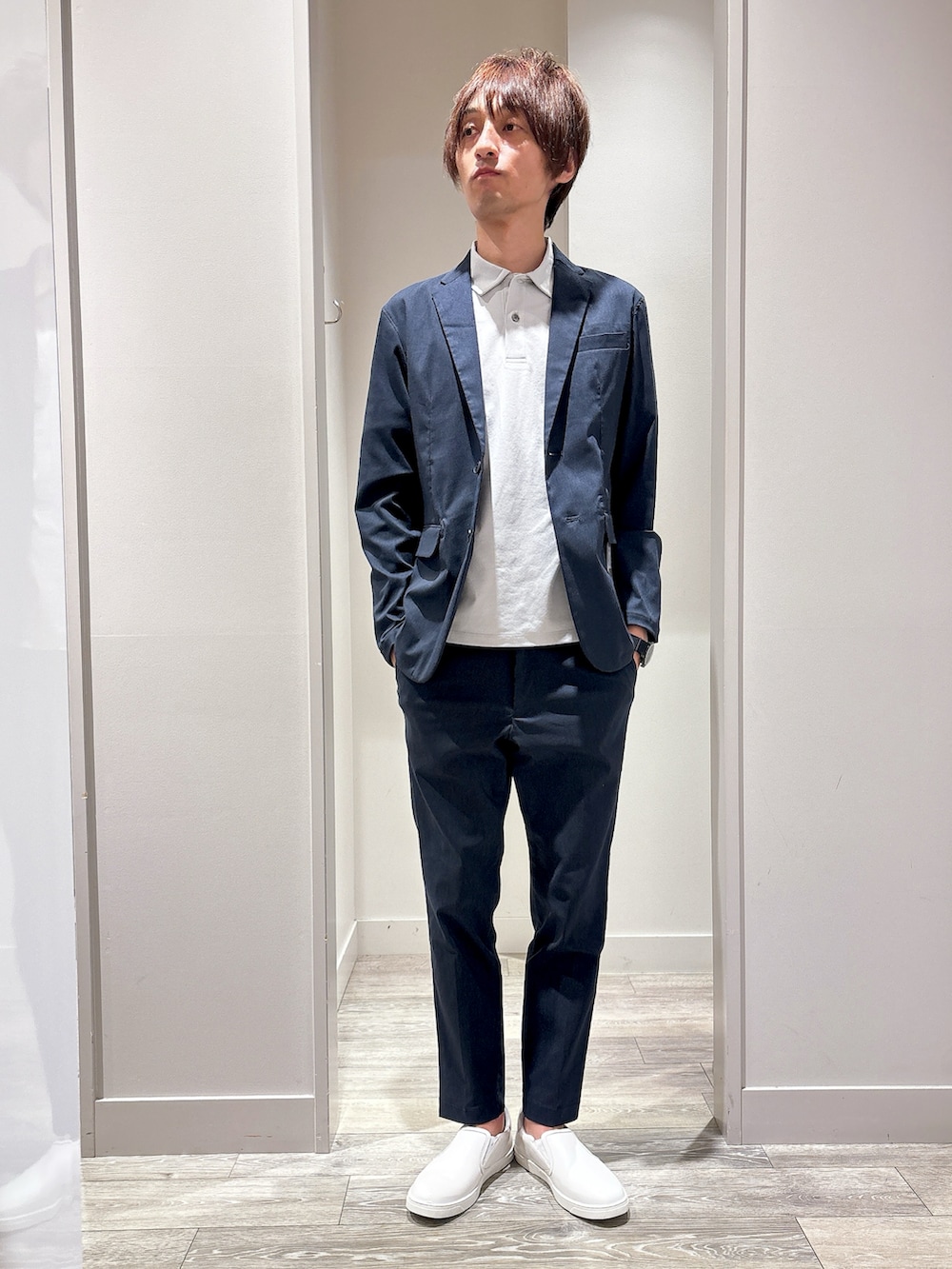 「ABAHOUSE GRAYの【上下2点セット/セットアップ対応】COOL DRY MAX セットアップ/スーツ / サマージャケット（セットアップ、ブルー系）」を使った、★たか★さん（メンズ・178cm）の夏コーディネートの2枚目の写真