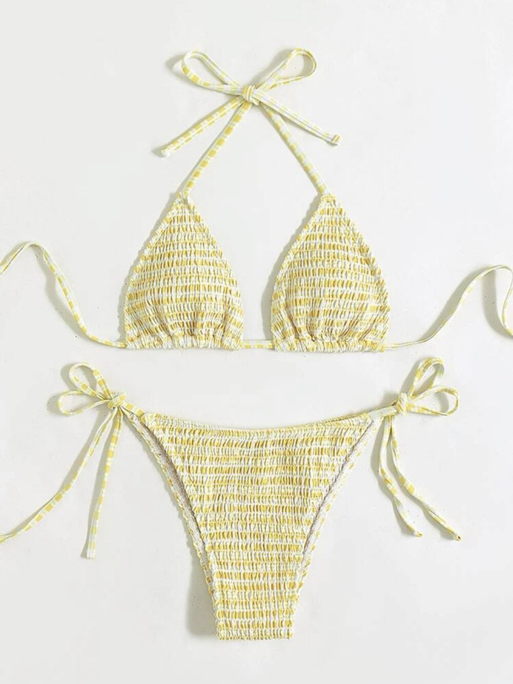 「水着、ビキニ、SHEIN、shein、miku水着レビュー、swimwear、ギンガム水着、紗倉みく、黄色水着、イエロー水着、可愛い水着、SHEIN水着、SHEIN購入品、shein水着、ビキニ水着」｜「sheinのアイテム（水着、イエロー系）」を使った、紗倉みくさん（レディース・165cm）の秋コーディネートの3枚目の写真