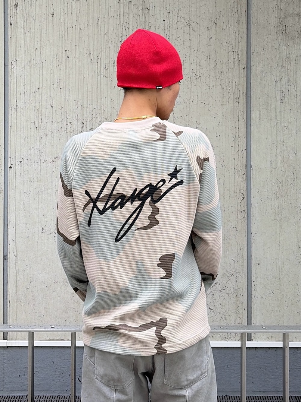 その他のTシャツ/カットソー、グレー系のその他パンツ、レッド系のニットキャップ/ビーニーを着用したメンズの夏コーディネートの9枚目の写真