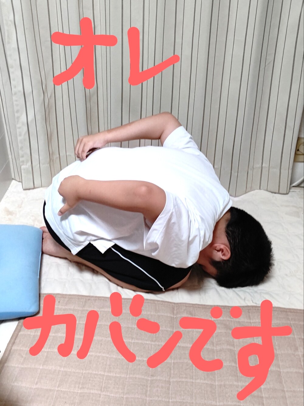ホワイト系のTシャツ/カットソー、ブルー系のクッション/クッションカバーを着用したレディースの秋コーディネートの2枚目の写真