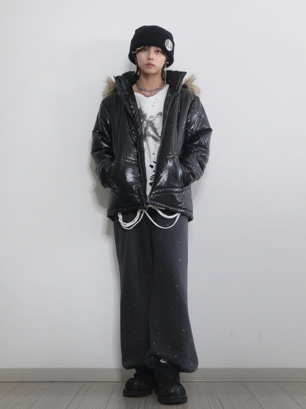 GRANCY たかと氏着用 ナイロンパンツ 黒 GRANCY】Button Layered Design Nylon Pants / ボタンレイヤード