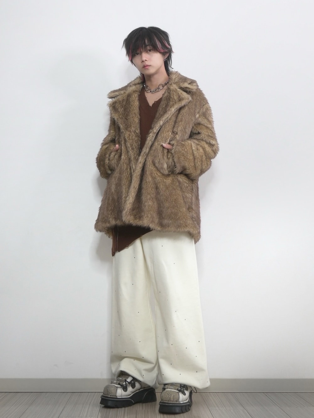 GRANCY】ジップデザイン アシンメトリー ニットブラウン M