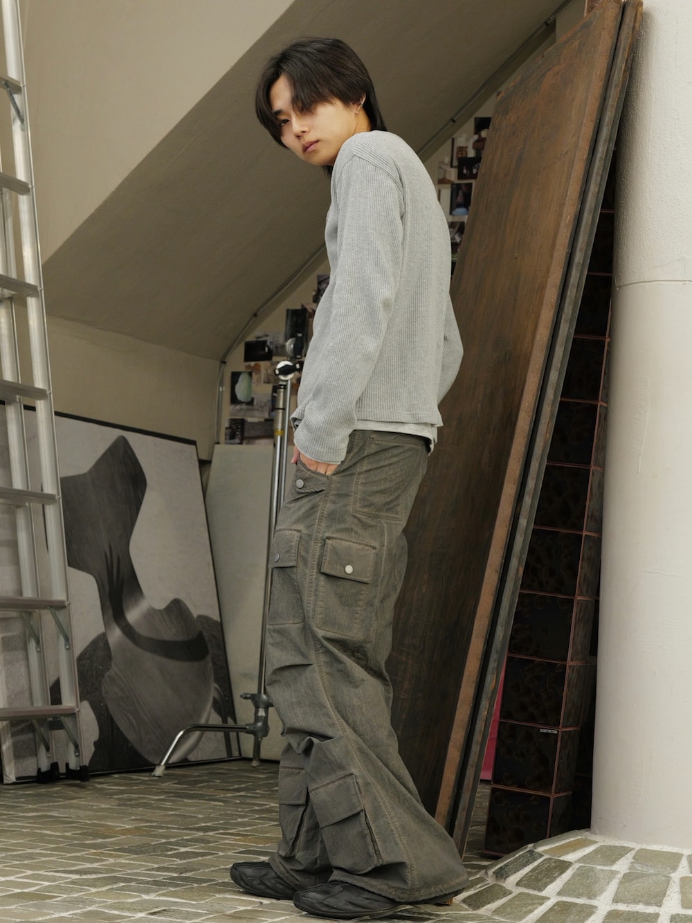 GRANCY】Double-layered Thermal Henley Long Sleeve T-Shirt / ダブル
